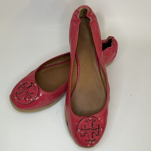 Tory Burch Reva Espadrille Ballet Flats Hot Pink Patent Leather Womens Size 10.5 - Picture 4 of 10